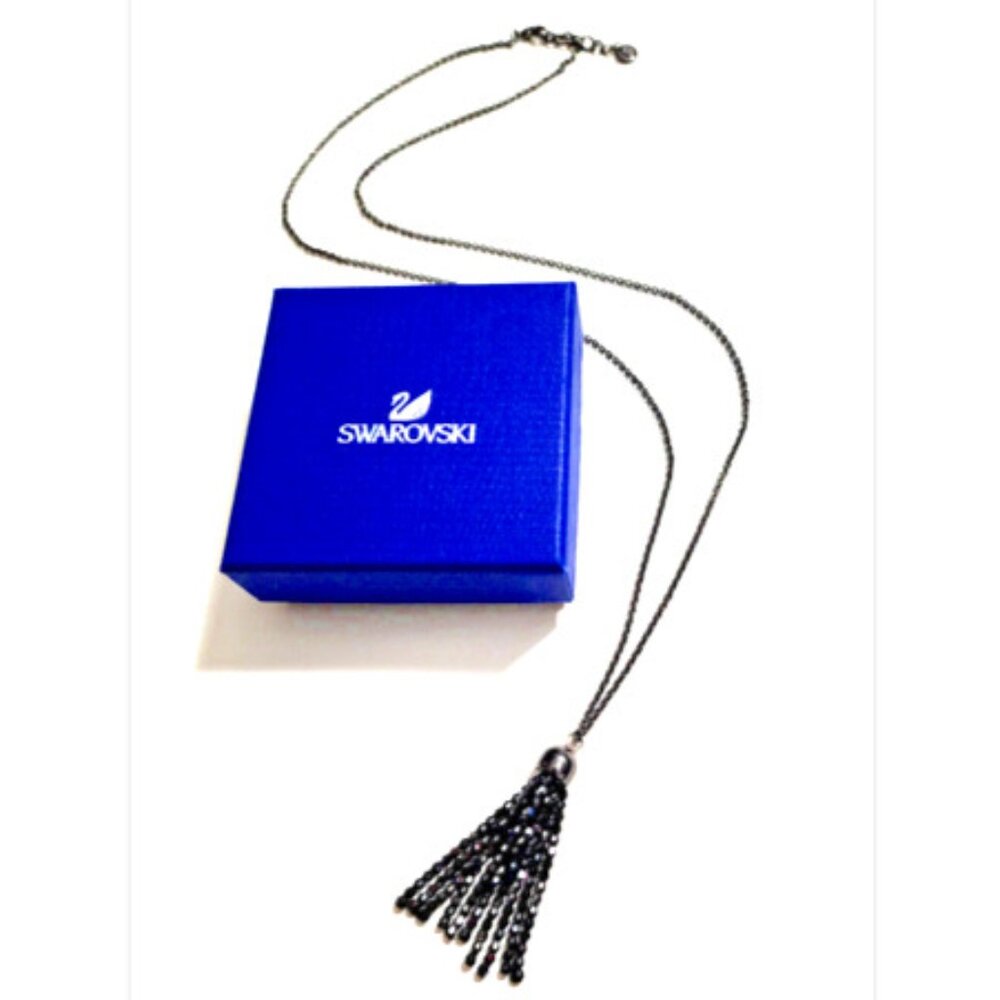 Swarovski Special Collection Long Tassle Pendant W/Jet Crystal View 3